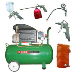 Compresor 2,5 Hp 220v 50 Litros 2 Incluye Kit 5 Piezas Fema